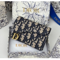 Top Grade Dior Saddle Bloom Card Holder in Oblique Jacquard D7087 Blue 2025