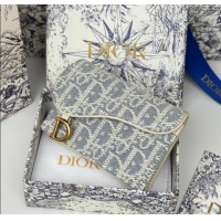 Promotional Dior Saddle Bloom Card Holder in Blue Dior Oblique Chambray with Raffia Effect and White Smooth Calfskin D70