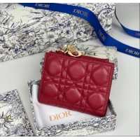 Luxury Cheap Dior Lady Dior Dahlia Wallet in Cannage Lambskin D7090 Red 2025