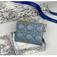 Unique Discount Dior Lady Dior Dahlia Wallet in Cannage Lambskin D7090 Blue 2025