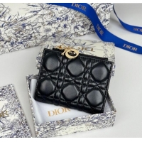 Super Quality Dior Lady Dior Dahlia Wallet in Cannage Lambskin D7090 Black 2025