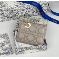 Lower Price Dior Lady Dior Dahlia Wallet in Cannage Lambskin D7090 Grey 2025