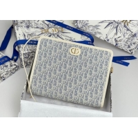 Top Quality Dior 30 Montaigne Dea Pouch in Blue Dior Oblique Chambray with Raffia Effect and White Smooth Calfskin D7096