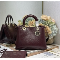 Famous Brand Dior Toujours Medium Bag in Crinkled Leather 1188 Burgundy 2025