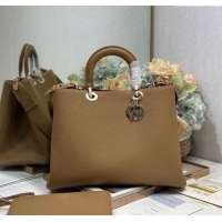 Top Design Dior Toujours Large Bag in Litchi Grained Calfskin D1188 Brown 2025