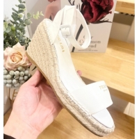 Best Grade Prada Leather Wedge Espadrille Sandals 8cm White 2025 PR060306