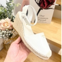 Pretty Style Prada Leather Wedge Espadrille Pumps 8cm White 2025 PR060306
