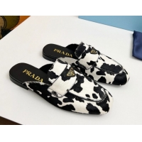 Best Product Prada Printed mohair flat mules White/Black 2025 PR060307