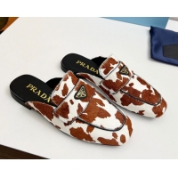 Purchase Prada Printed mohair flat mules White/Brown 2025 PR060307