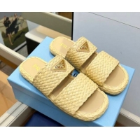 Top Design Prada Raffia straw flat slides sandal Beige Yellow 2025 1XX749