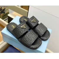 Good Product Prada Raffia straw flat slides sandal Black 2025 1XX749