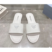 Classic Hot Prada Patent leather flat slides sandal White 2025 PR060308