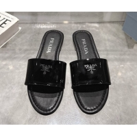 Buy Discount Prada Patent leather flat slides sandal Black 2025 PR060308