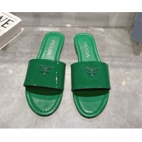 Luxurious Prada Patent leather flat slides sandal Green 2025 PR060308