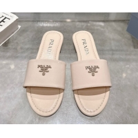 Big Discount Prada Patent leather flat slides sandal Nude Pink 2025 PR060308