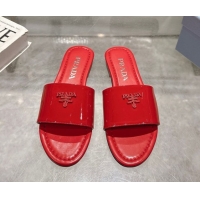 Youthful Prada Patent leather flat slides sandal Red 2025 PR060308