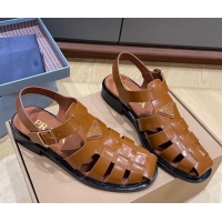Buy Ladies Prada Brushed Leather Strap Sandals Tan Brown 2025 PR060309