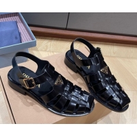Best Product Prada Brushed Leather Strap Sandals Black 2025 PR060309