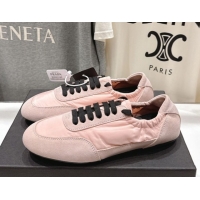 Charming Prada Collapse Re-Nylon and suede sneakers Peach Pink 2025 1E959N