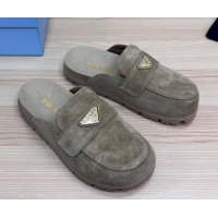 Good Looking Prada Suede Flat Mules Grey 2025 043002