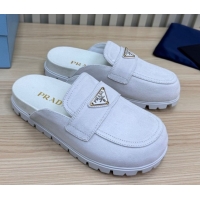 Trendy Design Prada Suede Flat Mules White 2025 043002
