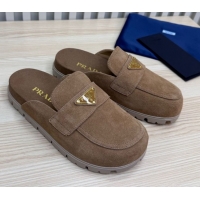 Durable Prada Suede Flat Mules Taupe Brown 2025 043002