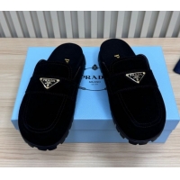 Best Grade Prada Suede Flat Mules Black 2025 043002