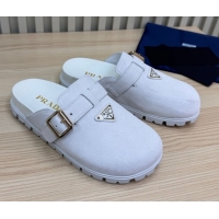 Unique Style Prada Suede Flat Mules with Buckle White 2025 PR071001
