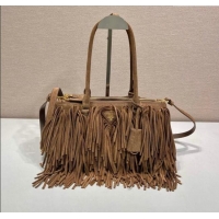 Buy Inexpensive Prada Galleria Medium Suede Bag With Tassel 1BA457 Brown 2025