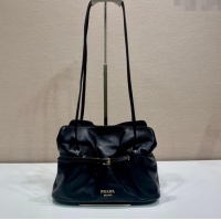 Luxury Discount Prada Nappa leather shoulder bag with Buckle 1BG586 Black 2025