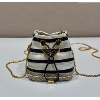 Famous Brand Prada Striped fabric mini-pouch Ivory 1NR16H White/Blue 2025
