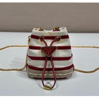 Buy Cheap Prada Striped fabric mini-pouch 1NR16H White/Red 2025