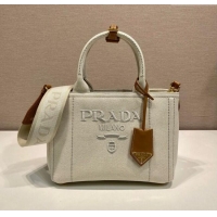 Best Price Prada Jardiniere small linen blend handbag 1BG464 White 2025