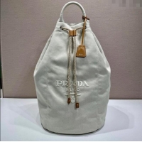 Best Price Prada Mens Linen blend drawstring duffle bag 2VY011 White 2025