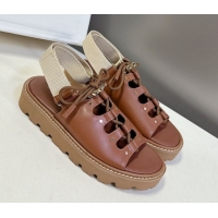 Buy New Cheap Celine Billie Chunky Sandals in Calfskin and Textile Brown 0604001