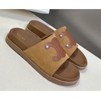 Grade Quality Celine Triomphe Suede Slides Sandals Brown 2025 CL060401