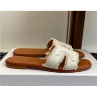 Low Price Celine Marina Fringed Flat Slides Sandal in Cotton Canvas White 0709075