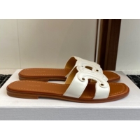 Good Looking Celine Marina Flat Slides Sandal in Calfskin Leather White 0709077