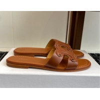 Best Price Celine Marina Flat Slides Sandal in Calfskin Leather Brown 0709078