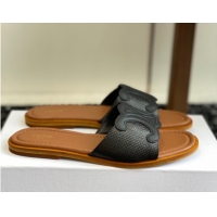 Durable Celine Clemence Flat Slides Sandal in Straw-Like Black 0709080