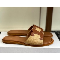 Discount Celine Clemence Flat Slides Sandal in Straw-Like Beige 0709081
