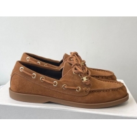 Luxury Celine Bateau Lace-up Loafers in Suede Brown 0709086