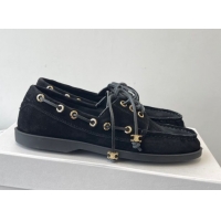 Cheap Price Celine Bateau Lace-up Loafers in Suede Black 0709087