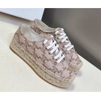 Low Cost Celine Lace-up Platform Les Espadrilles in Triomphe Canvas Pink 0709089