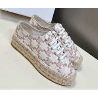 Buy Luxury Celine Lace-up Platform Les Espadrilles in Triomphe Canvas White 0709090