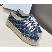 Luxurious Celine Lace-up Platform Les Espadrilles in Blue Denim 0709091