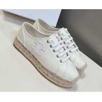 Feminine Celine Lace-up Platform Les Espadrilles in Cotton Canvas White 0709092