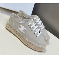 Buy Discount Celine Lace-up Platform Les Espadrilles in Cotton Canvas Grey 0709093