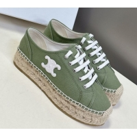 Good Quality Celine Lace-up Platform Les Espadrilles in Cotton Canvas Green 0709094