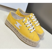 Grade Quality Celine Lace-up Platform Les Espadrilles in Cotton Canvas Yellow 0709095